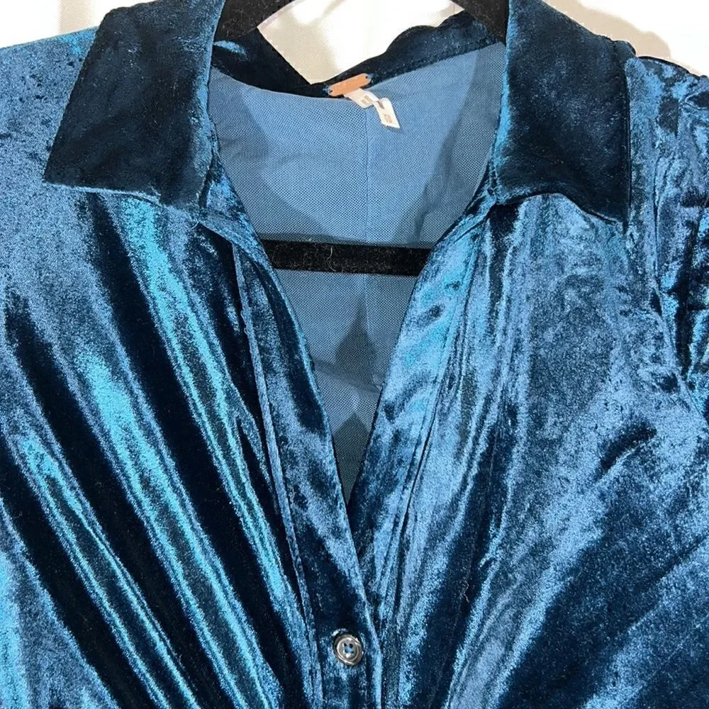 FREE PEOPLE SHAYLA VELVET MINI DRESS IN NAVY NEW XS
